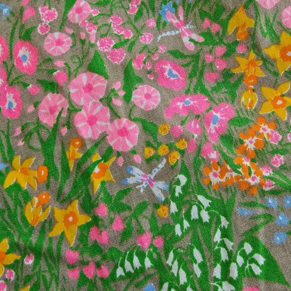 60s Tiffany Loungewear Classic Retro Colors Floral Bib Dress Pockets Sundress M - Picture 4 of 16